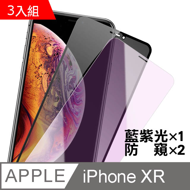 iPhone XR 防窺/藍紫光 9H鋼化玻璃膜-超值3入組(防窺/藍紫光)