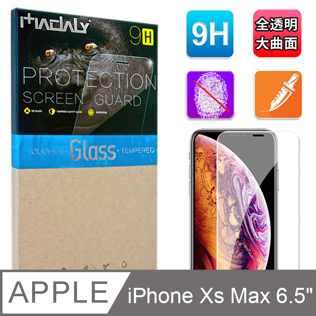 MADALY for iPhone Xs Max 6.5吋大曲面全貼合全膠靜電自動吸附9H美國康寧玻璃鋼化玻璃貼-全透明