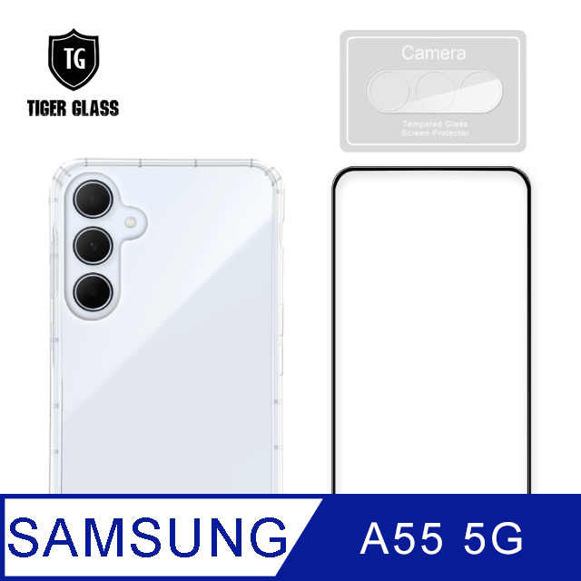 T.G Samsung Galaxy A55 5G 手機保護超值3件組(透明空壓殼+鋼化膜+鏡頭貼)