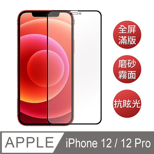 iPhone 12 / iPhone 12 Pro 6.1吋【霧面磨砂】黑邊滿版鋼化玻璃保護貼膜