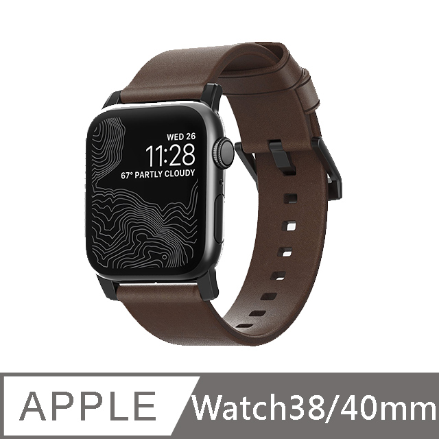 01美國NOMADxHORWEEN Apple Watch專用皮革錶帶-摩登黑 / 38mm