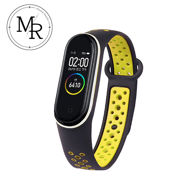 MR 小米手環3/4通用撞色矽膠運動替換錶帶(螢光黃黑)