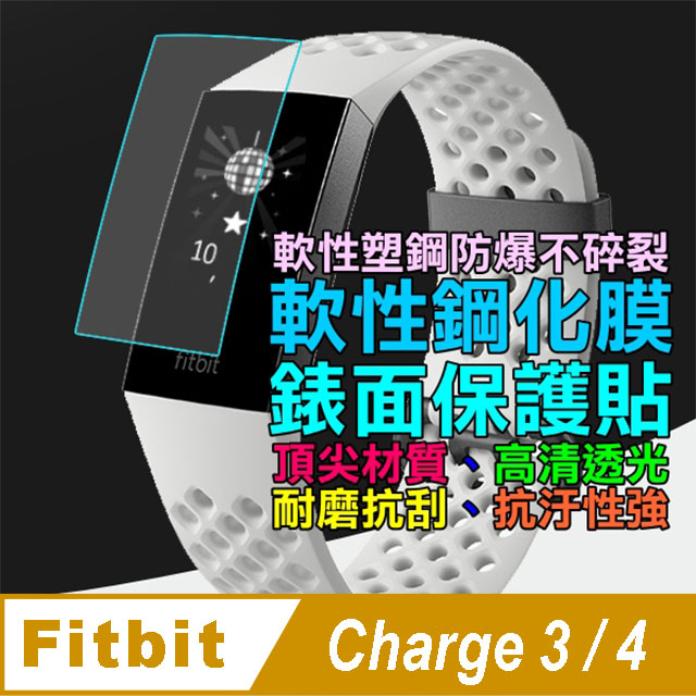 Fitbit Charge 4 軟性塑鋼防爆錶面保護貼(二入裝)