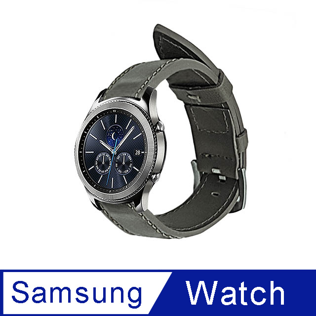 Samsung Galaxy Watch 40/42/44mm通用 皮革替換錶帶(送錶帶裝卸工具)-低調灰