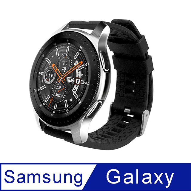 SAMSUNG三星 Galaxy Watch 46mm 純色底紋矽膠運動替換錶帶-黑色