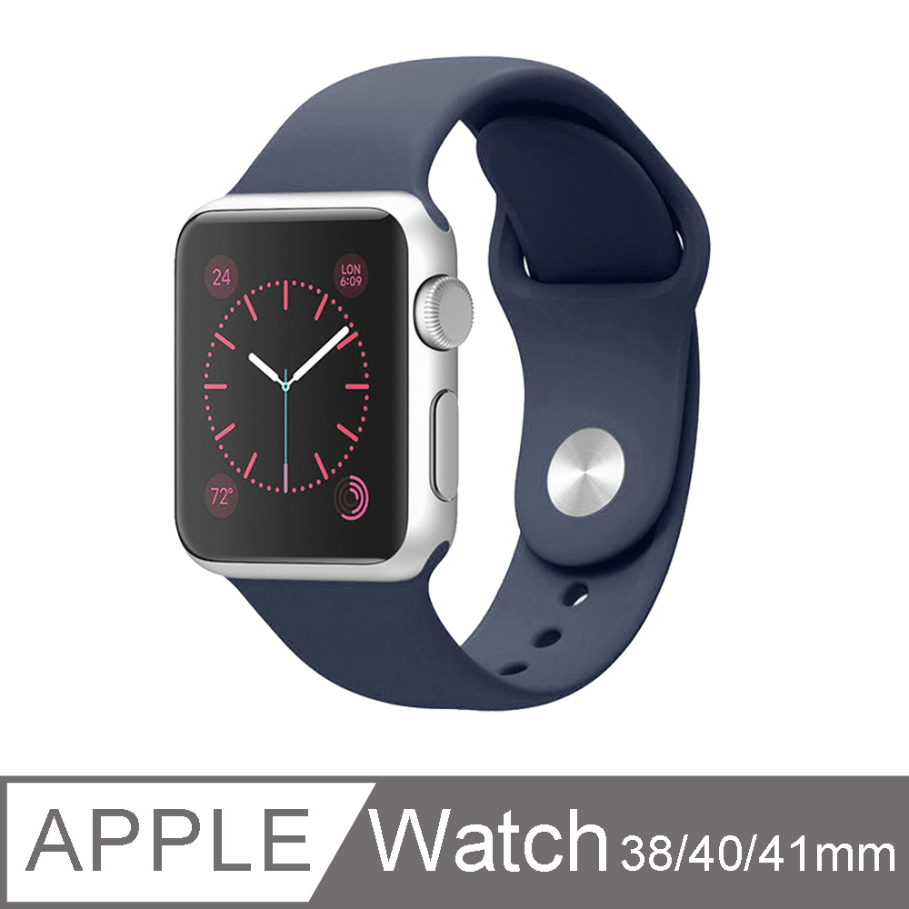 OMG Apple Watch Series 5/4/3/2/1 單色矽膠運動錶帶 純色替換腕帶 手錶帶 38/40mm-午夜藍