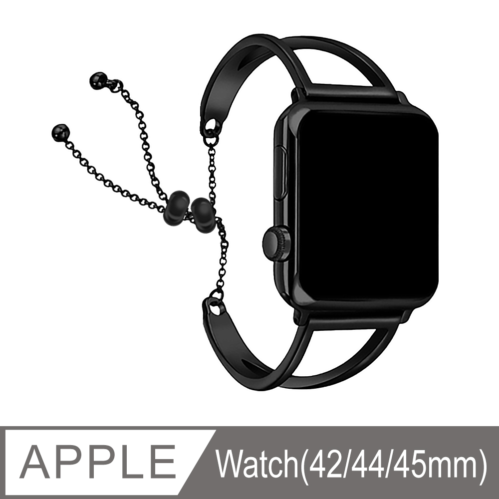 Apple Watch 42/44mm 經典時尚V字鏤空金屬鍊帶-知性黑