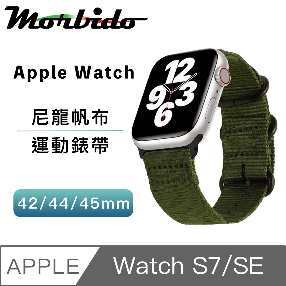 蒙彼多 Apple Watch S7/SE 42/44/45mm運動尼龍帆布錶帶 軍綠