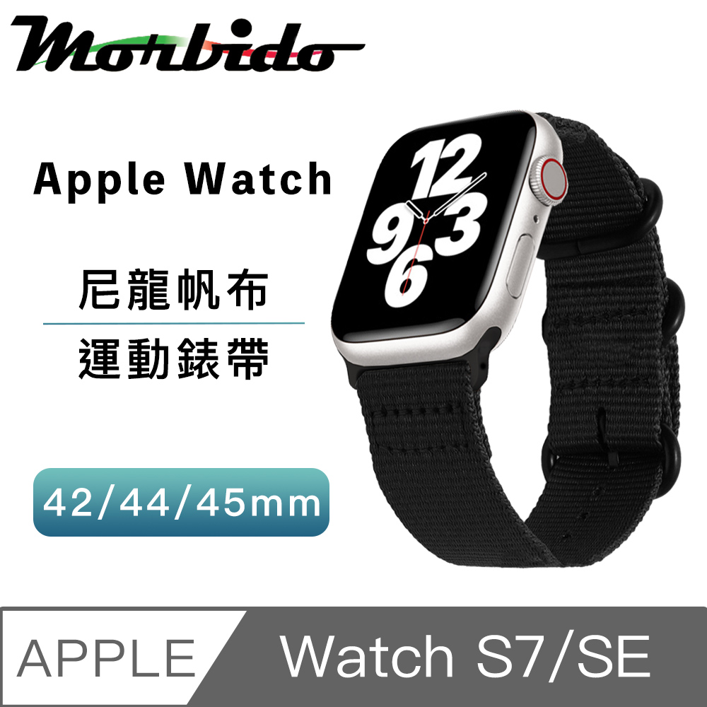 蒙彼多 Apple Watch S7/SE 42/44/45mm運動尼龍帆布錶帶 黑色
