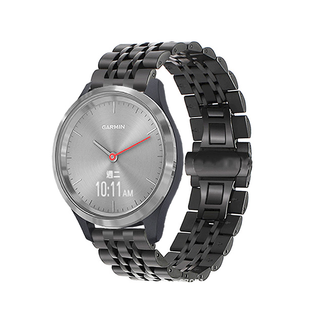 Garmin vivomove 3S/vivoactive 4s 18mm不鏽鋼七珠鍊式錶帶 黑