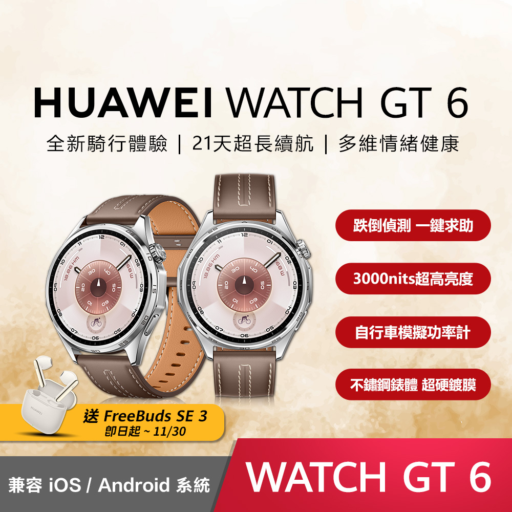 HUAWEI 華為 WATCH GT6 GPS 46mm 健康運動智慧手錶-冰川灰