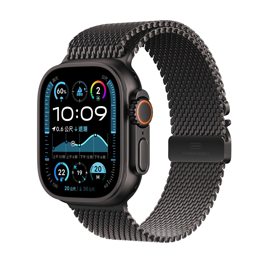 Apple 蘋果 Apple Watch Ultra 2 GPS + LTE 49 mm黑色鈦金屬錶殼配黑色鈦金屬米蘭錶帶