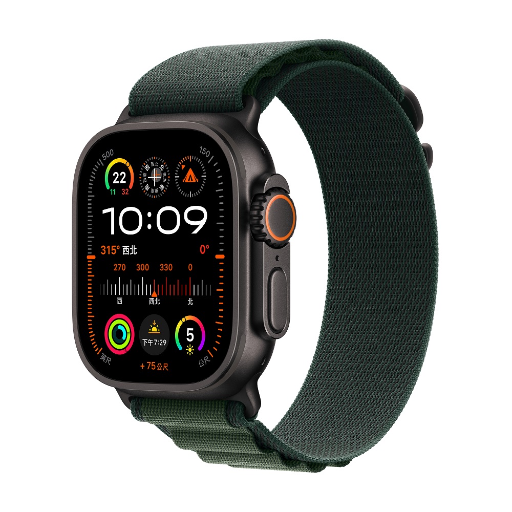 Apple Watch Ultra 2 GPS + LTE 49 mm黑色鈦金屬錶殼配深綠色高山錶環