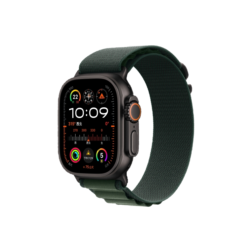 Apple Watch Ultra 2 GPS + LTE 49 mm 黑色鈦金屬錶殼配深綠色高山錶環 - M