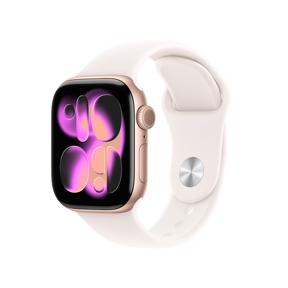 Apple 蘋果 Apple Watch Series 11 GPS 42mm 玫瑰金色鋁金屬錶殼搭配淡胭粉色運動錶帶