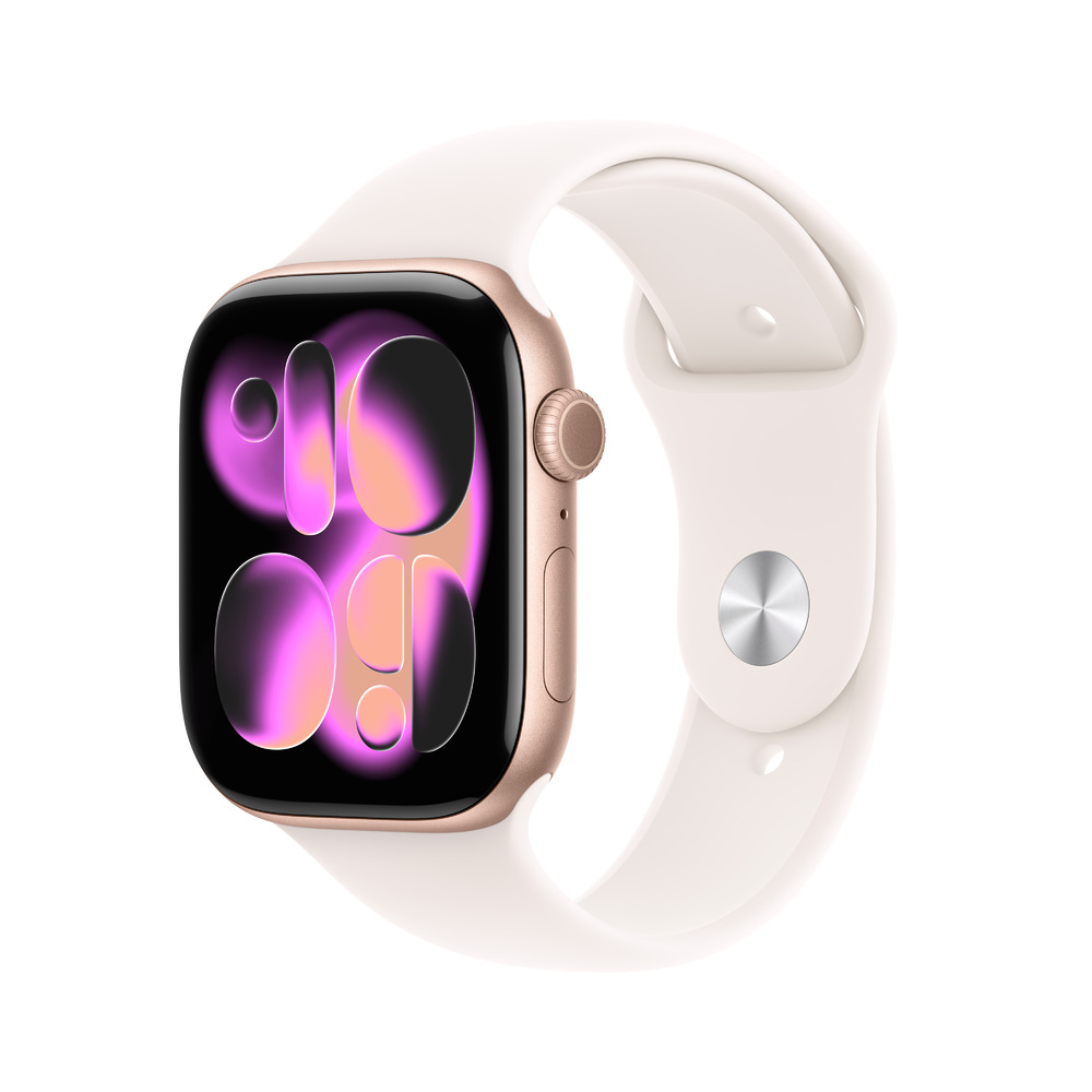 Apple 蘋果 Apple Watch Series 11 GPS 46mm 玫瑰金色鋁金屬 錶殼搭配 淡胭粉色運動錶帶