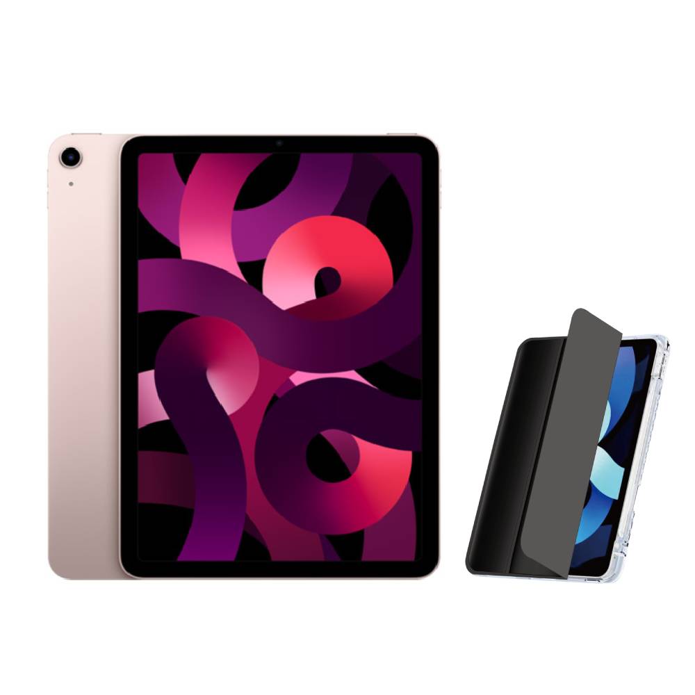 2022 Apple iPad Air 5 10.9吋 64G WiFi 粉紅色+三折休眠防摔殼+高透光滿版保護貼