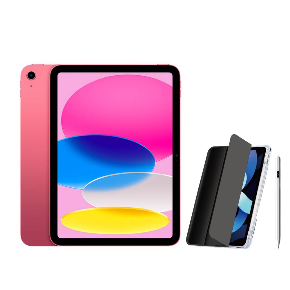 Apple 第十代 iPad 10.9吋 64G WiFi 粉紅色+電量顯示磁力吸附觸控筆+三折休眠防摔殼+高透光滿版保護貼