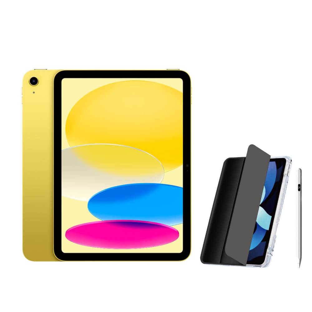 Apple 第十代 iPad 10.9吋 64G WiFi 黃色+電量顯示磁力吸附觸控筆+三折休眠防摔殼+高透光滿版保護貼