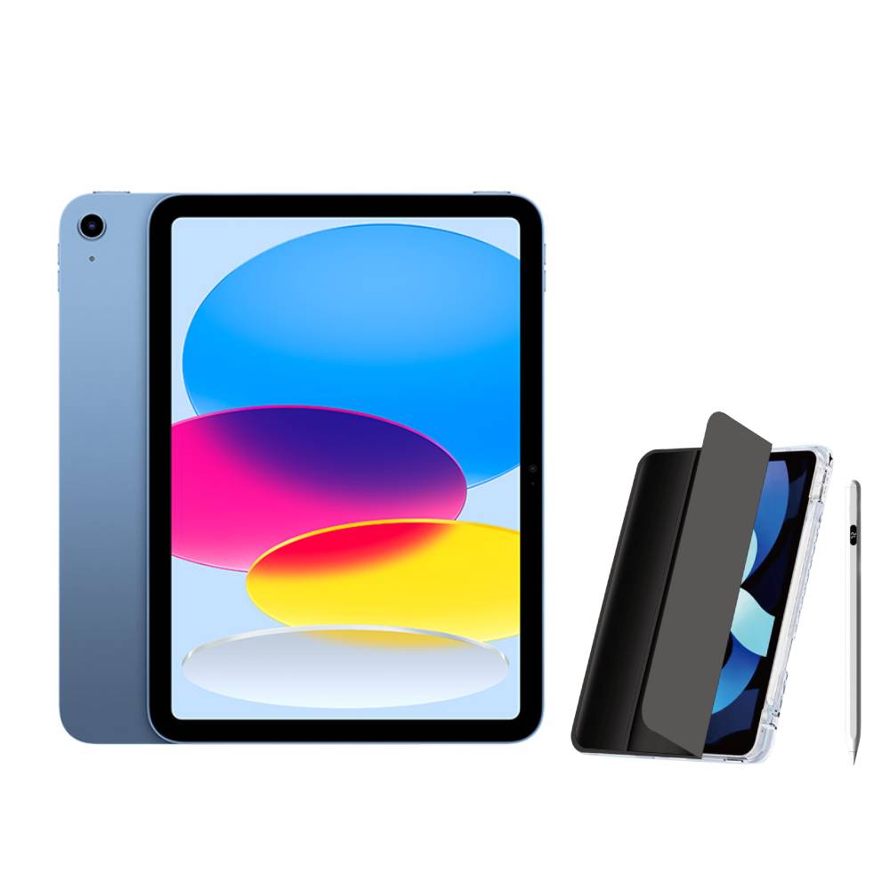 Apple 第十代 iPad 10.9吋 256G WiFi 藍色+電量顯示磁力吸附觸控筆+三折休眠防摔殼+高透光滿版保護貼