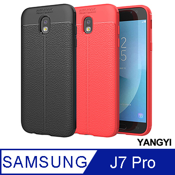 【YANGYI揚邑】Samsung Galaxy J7 Pro 5.5吋 碳纖維皮革紋軟殼散熱防震抗摔手機殼