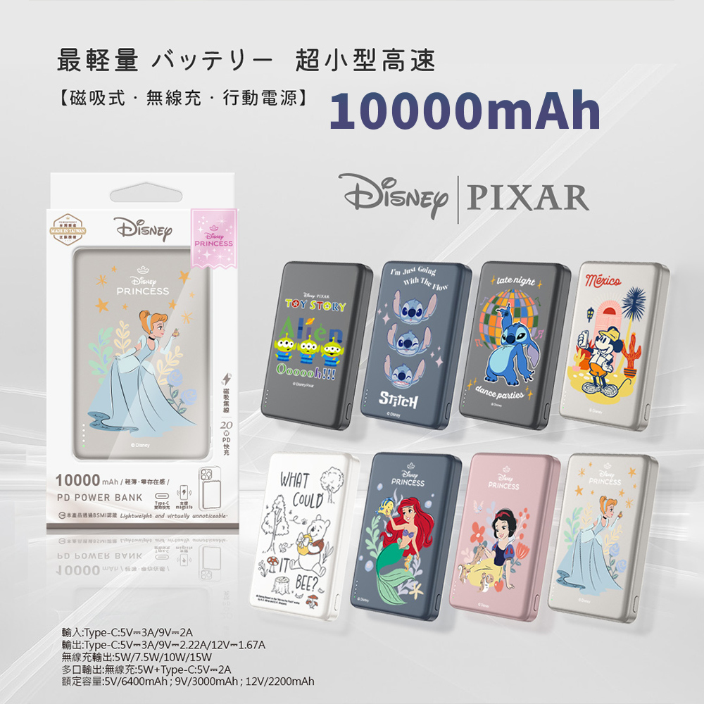 【Disney迪士尼】經典角色系列 20W PD超薄磁吸無線快充行動電源10000mAh