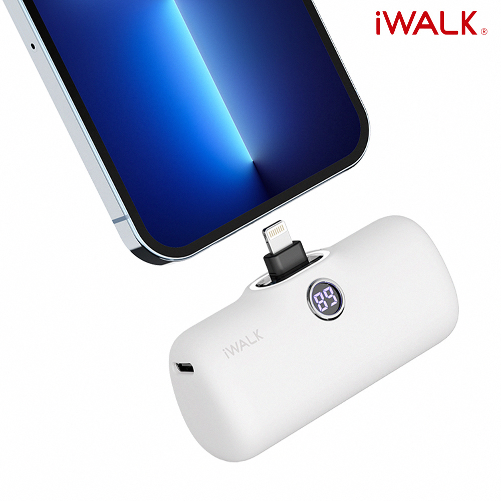 【iWALK】Pro 五代 Lightning 快充數顯版 直插式口袋電源 行動電源 4800mAh-白晝