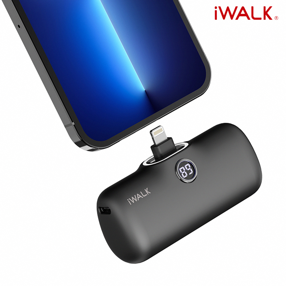 【iWALK】Pro 五代 Lightning 快充數顯版 直插式口袋電源 行動電源 4800mAh-雅黑