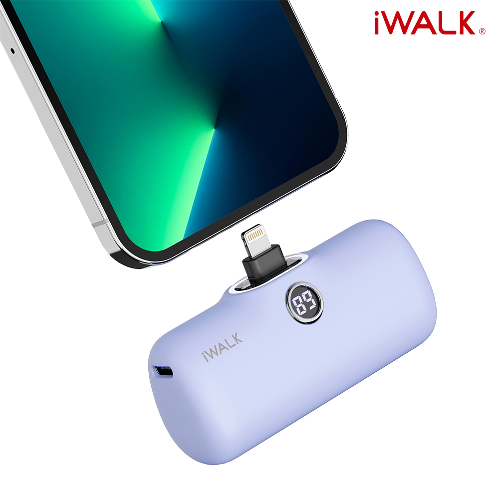 【iWALK】Pro 五代 Lightning 快充數顯版 直插式口袋電源 行動電源 4800mAh-靛紫