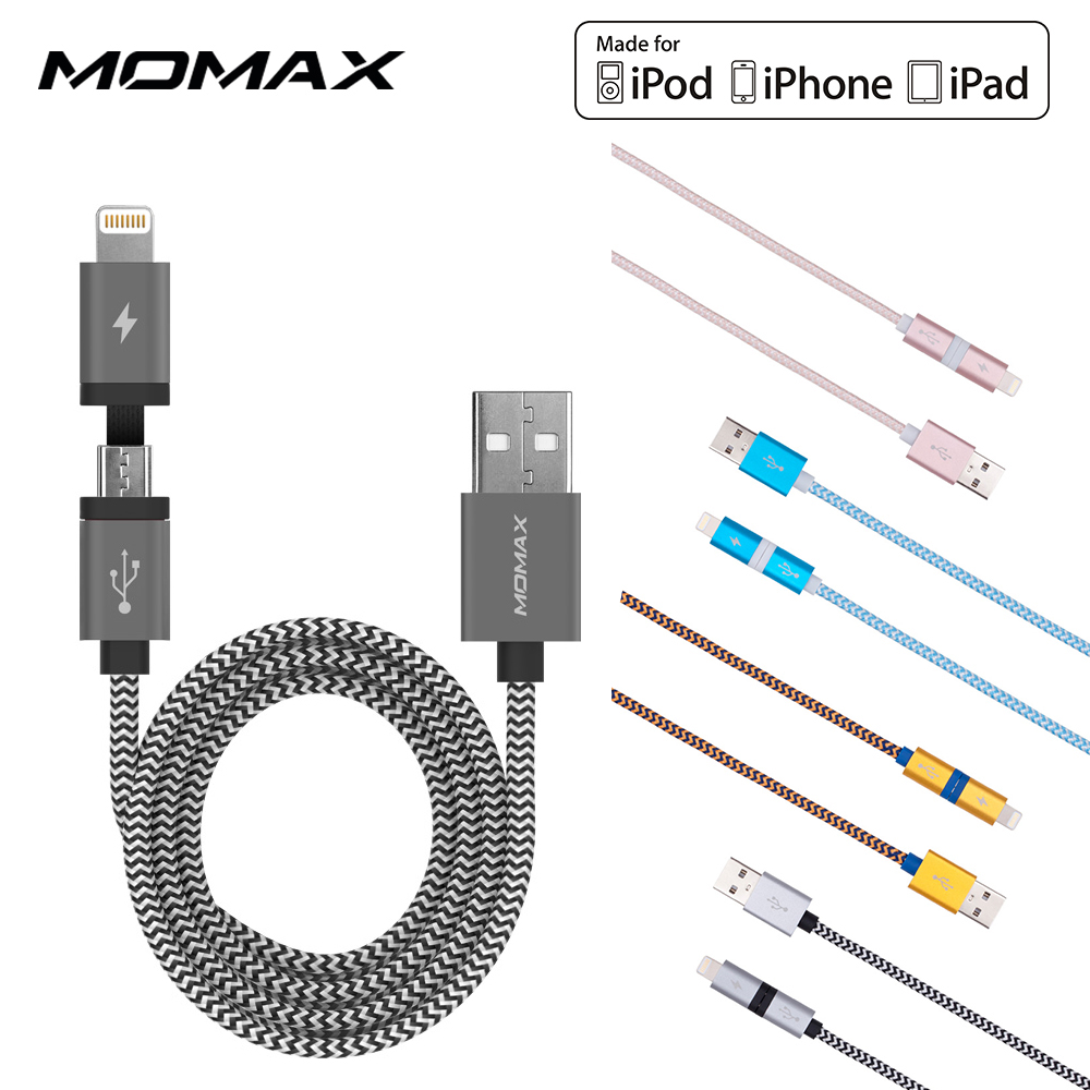 MOMAX 蘋果認證lightning+microUSB安卓2合一充電傳輸線1M