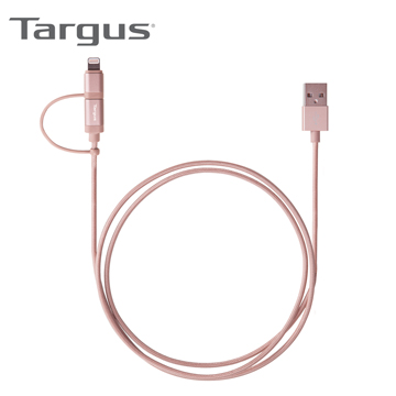 Targus 鋁製系列 Lightning 2in1 充電傳輸線-玫瑰金(ACC99504AP)