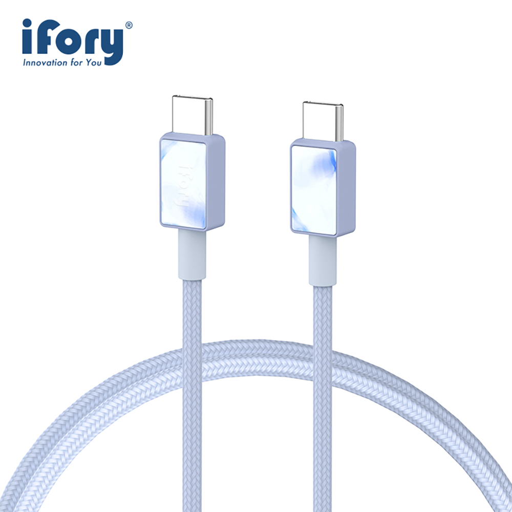 【iFory】 Type-C to Type-C 快充 雙層編織充電傳輸線-0.9M(淺艾藍)