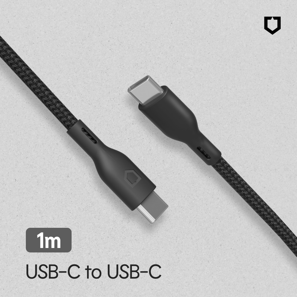 【犀牛盾】USB-C to USB-C 黑色編織傳輸充電線 1公尺