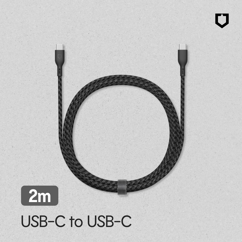 【犀牛盾】USB-C to USB-C 黑色編織傳輸充電線 2公尺