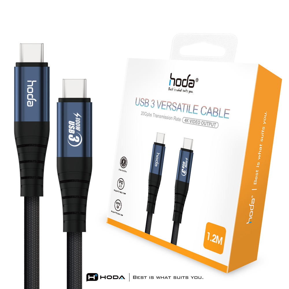 hoda USB3 100W USB-C to C 編織快速充電線 -120cm