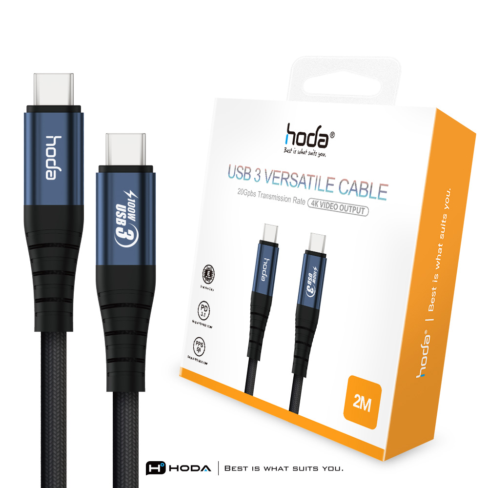 hoda USB3 100W USB-C to C 編織快速充電線 -200cm