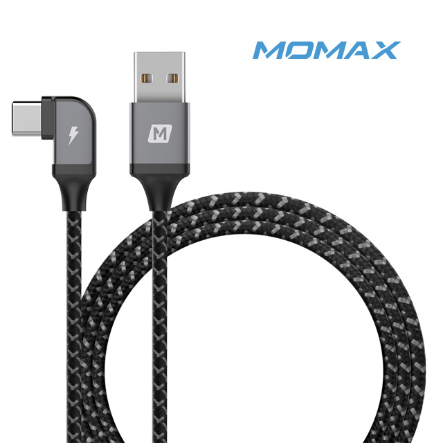 MOMAX Go Link 3A Type C 彎頭編織傳輸線1.2m (DA13)-灰