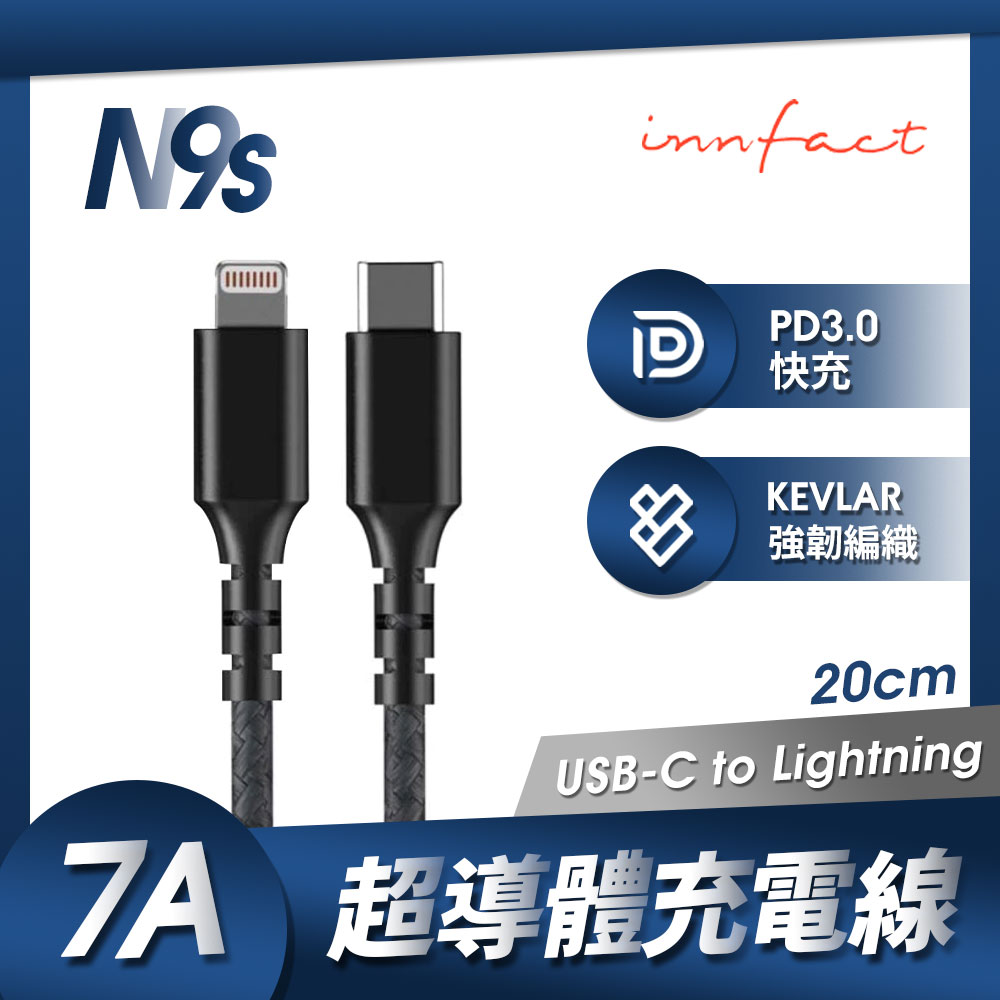 Innfact USB-C To Lightning N9s 7A超導體充電線 Apple iPhone 電流調節 快充不傷機 20cm