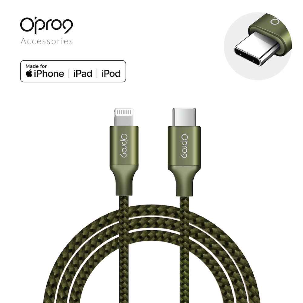 【Opro9】iSyncable蘋果編織數據線 (軍綠色)
