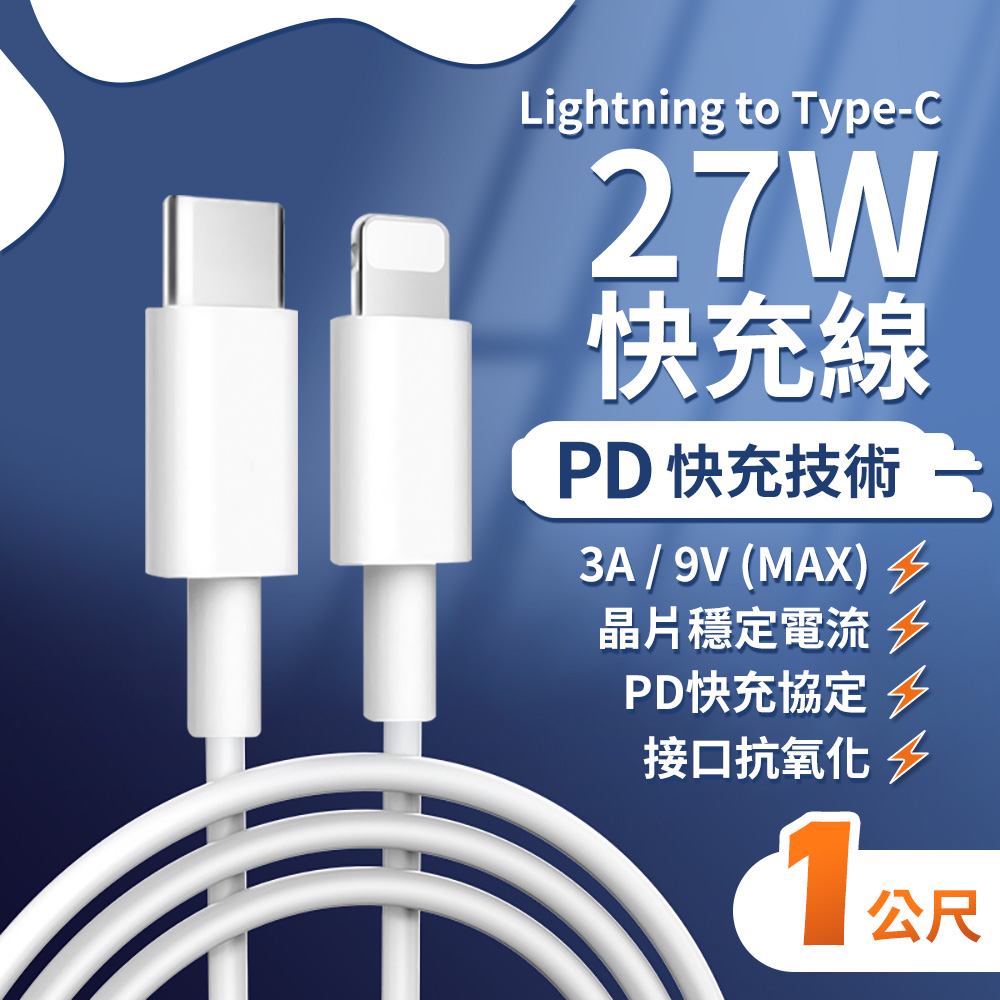GIX PD 27w 快充 Lightning to Type c 充電線 1M 蘋果 iPhone 傳輸線