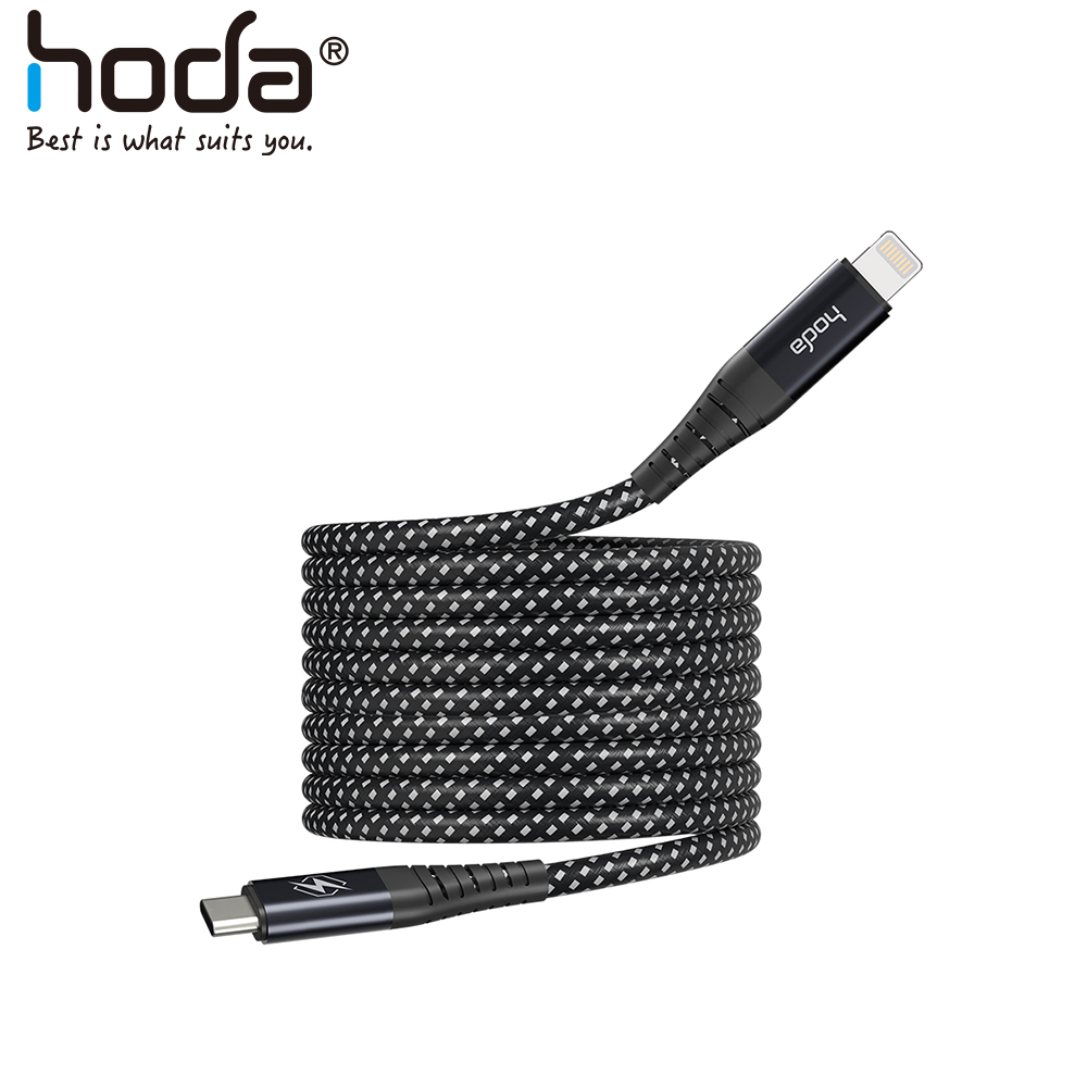 hoda 27W USB-C to Lightning 磁吸收納編織快速充電線 - 200cm
