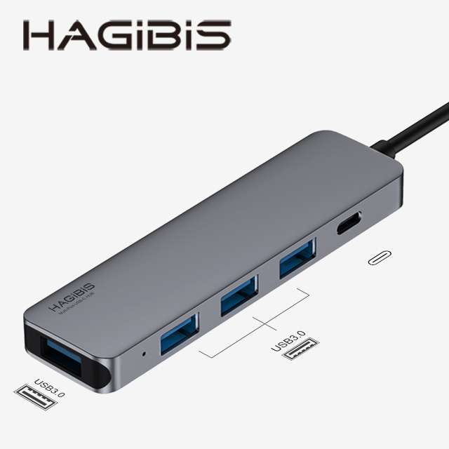 HAGiBiS鋁合金Type-C擴充器USB3.0Ｘ4＋PD