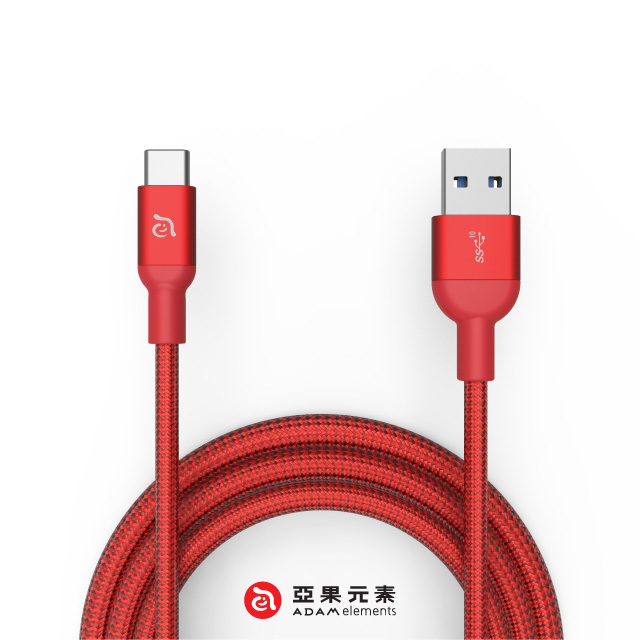 【亞果元素】CASA M100+ USB3.1 Gen2 USB-C 對 USB-A 充電傳輸線 紅
