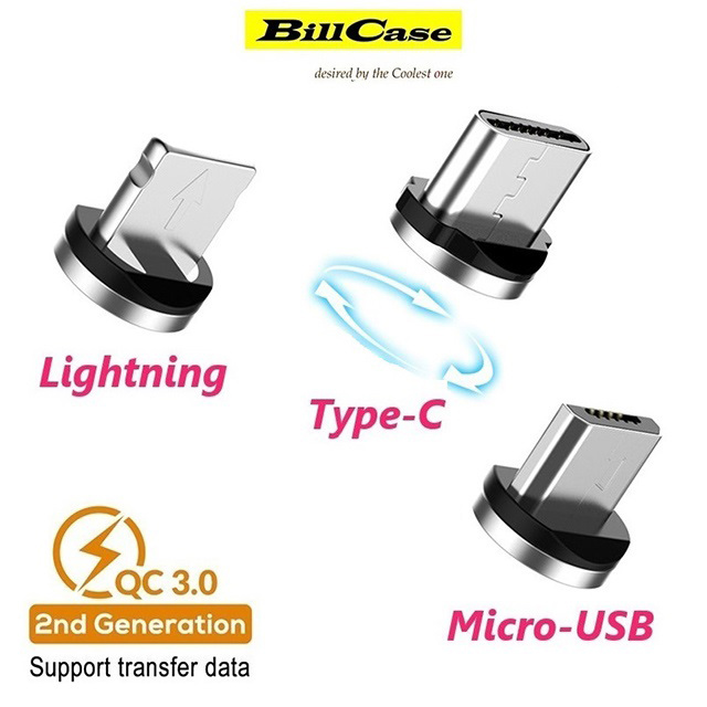 第二代LED QC3.0 360度18w快充數據線 專用 Type-C,Micro-USb,Lightning 磁吸頭(3合1))