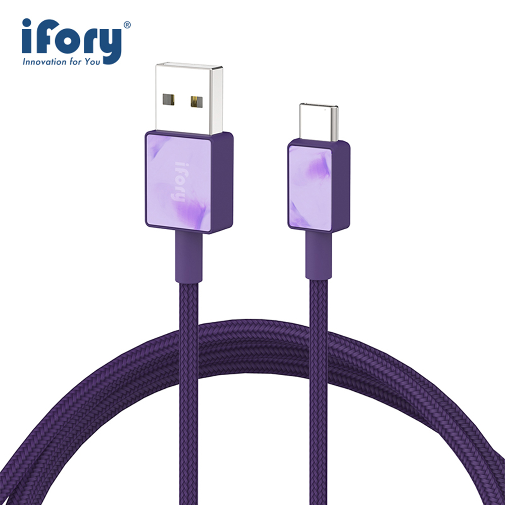 【iFory】 Type-C to USB-A 快充 雙層編織充電傳輸線-1.8M(星雲紫)