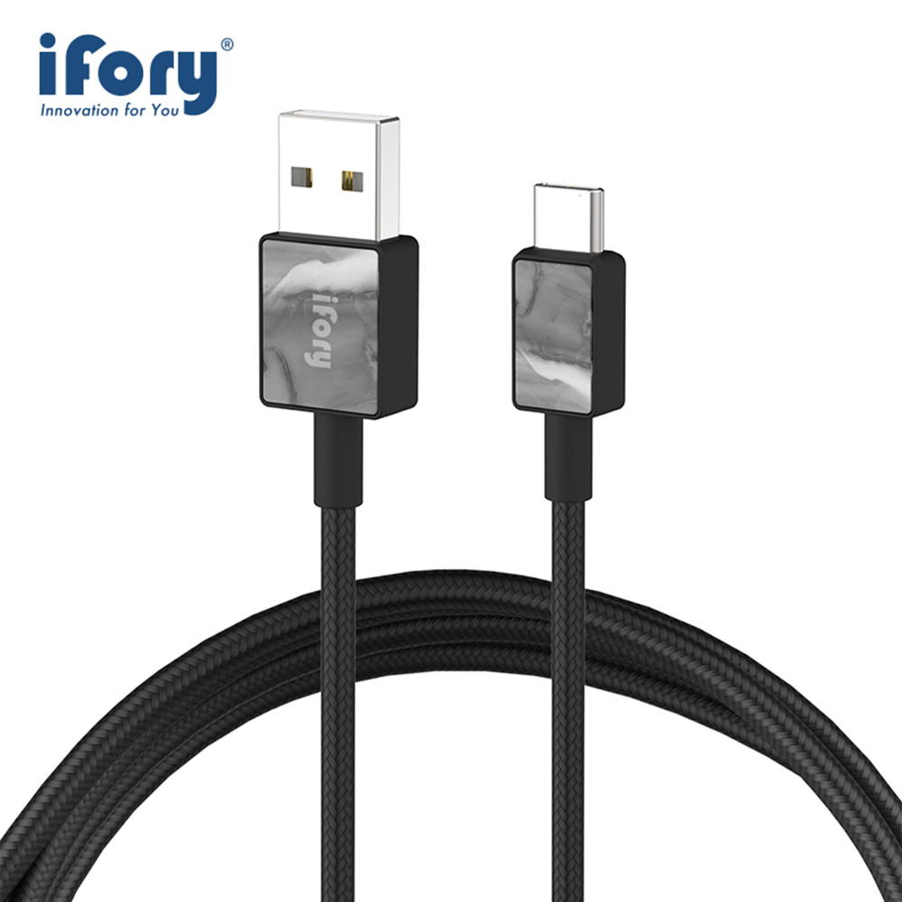 【iFory】 Type-C to USB-A 快充 雙層編織充電傳輸線-1.8M(曜石黑)