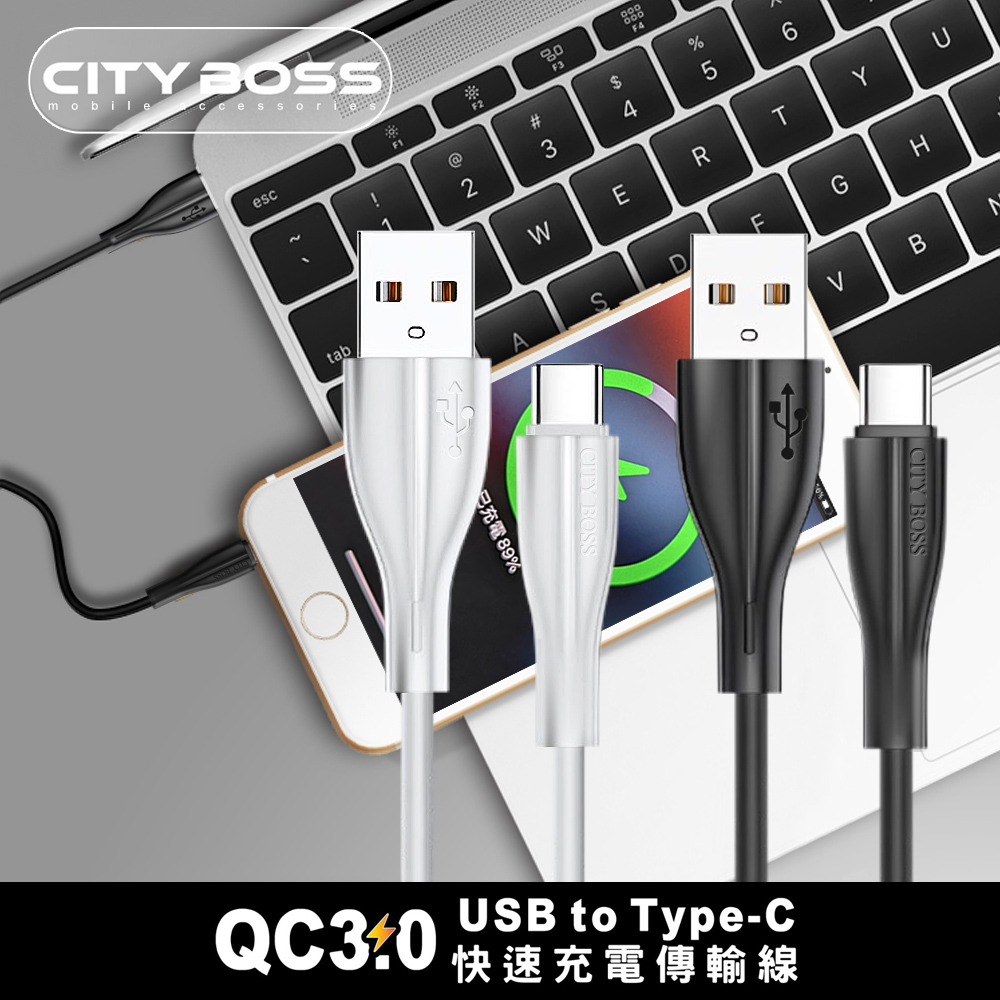 CITY BOSS QC3.0 USB to Type-C快速充電線- 120CM 支援QC3.0快充-2入