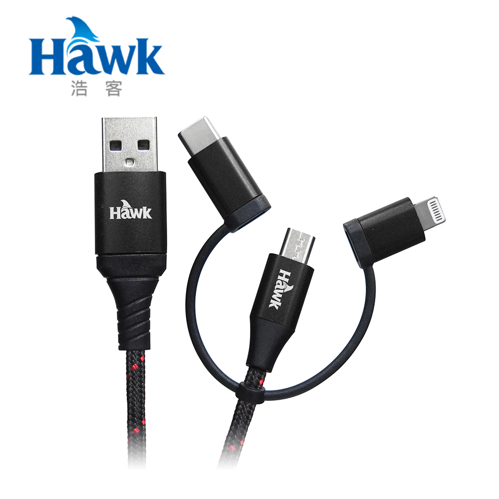 Hawk Type-C六合一快速充電傳輸線1.5M MFI 黑
