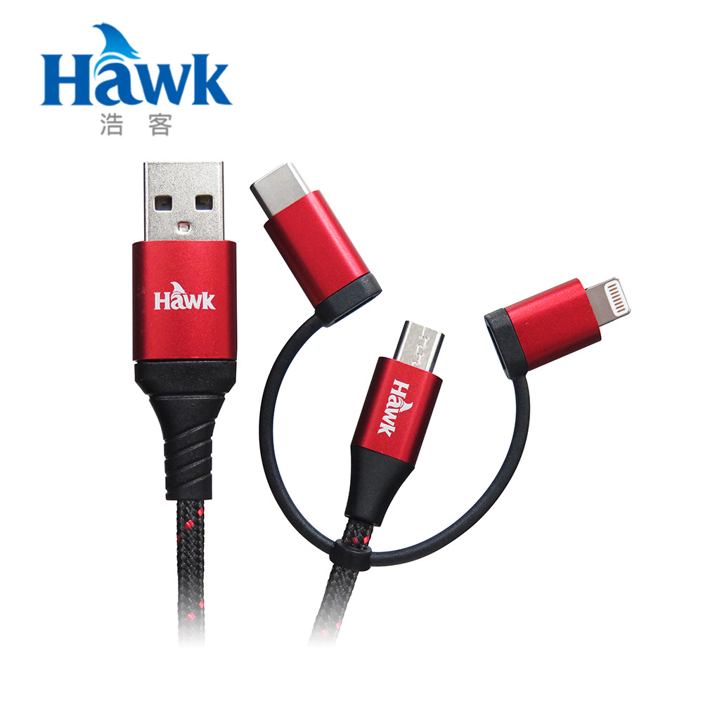 Hawk Type-C六合一快速充電傳輸線1.5M MFI 紅