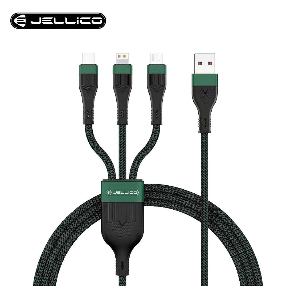 【JELLICO】1.2m極度系列3合1Mirco-USB/Lightning/Type-C充電線/JEC-ES13-GN